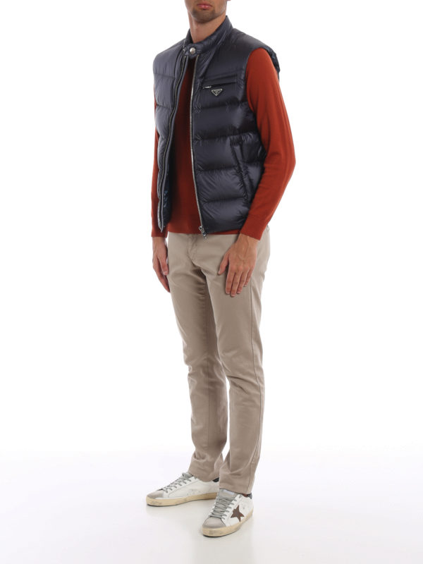 PRADA: padded jackets online - Navy Ripstop nylon padded vest