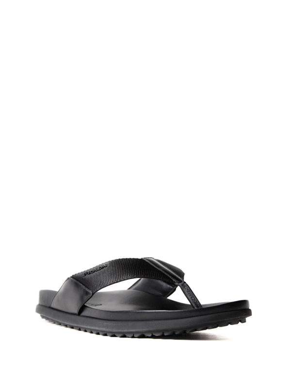 PRADA: sandals online - Leather and fabric thong sandals