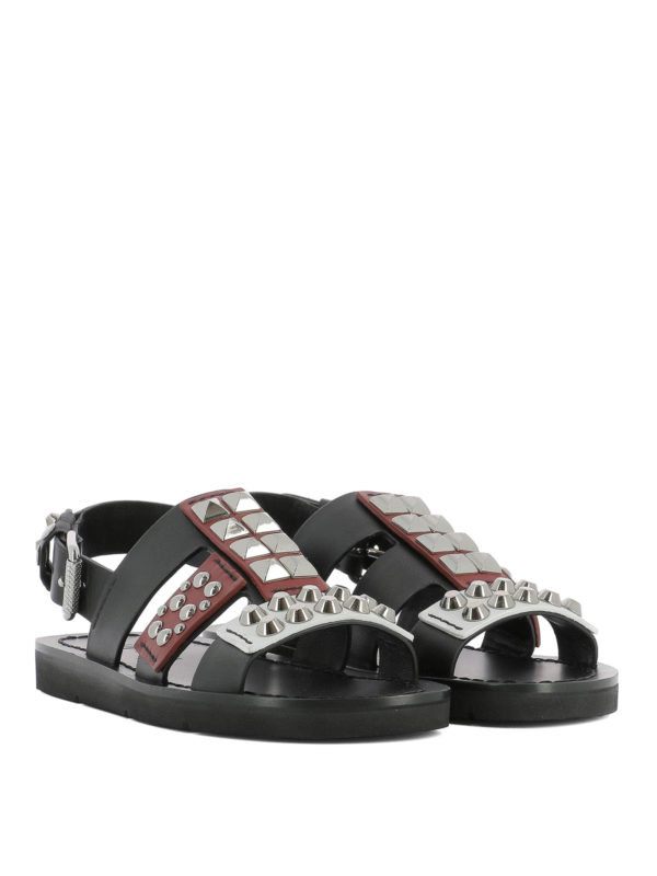 PRADA: sandals online - Studded leather flat sandals