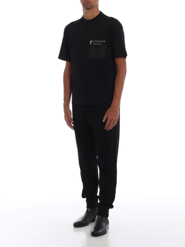 PRADA: t-shirts online - Cotton T-shirt with nylon pocket