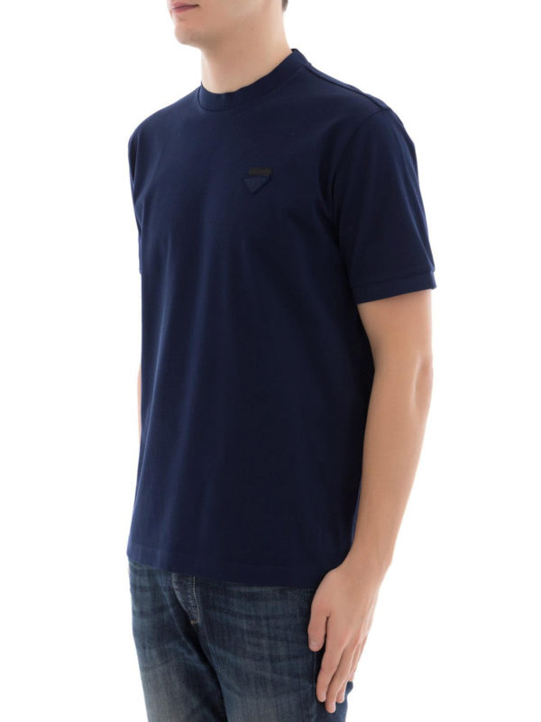 PRADA: t-shirts online - Logo patch classic blue T-shirt