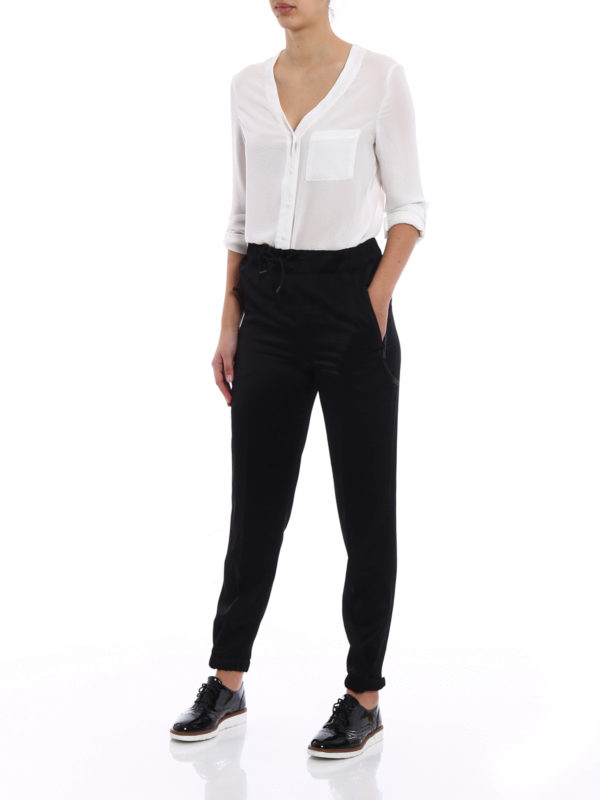 PRADA: Tailored & Formal trousers online - Solid black satin pull-on trousers