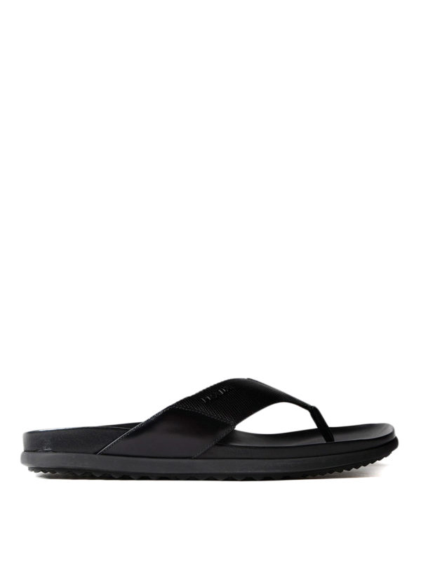 PRADA: sandals - Leather and fabric thong sandals