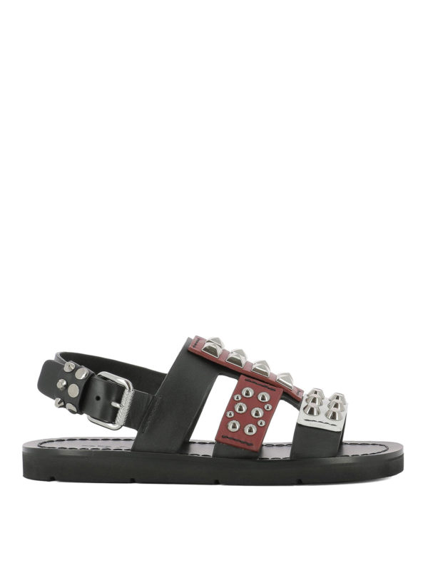 PRADA: sandals - Studded leather flat sandals