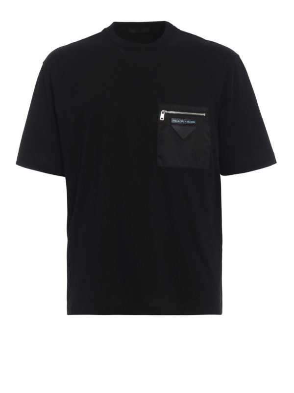 PRADA: t-shirts - Cotton T-shirt with nylon pocket
