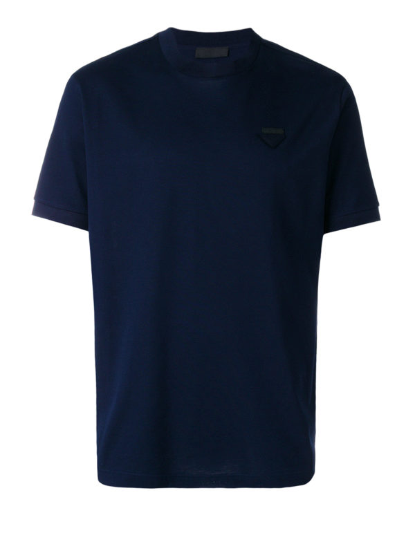 PRADA: t-shirts - Logo patch classic blue T-shirt