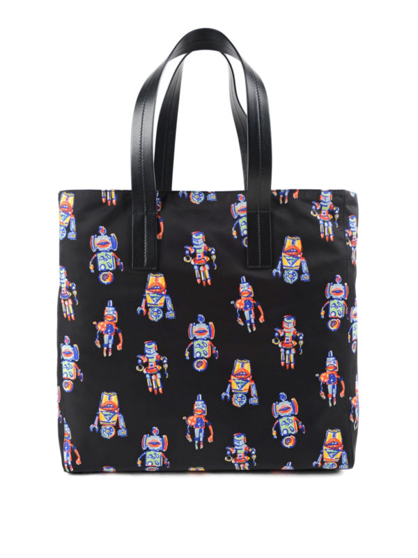 Prada Robot printed nylon shopping bag Black 2VG0192EM3002