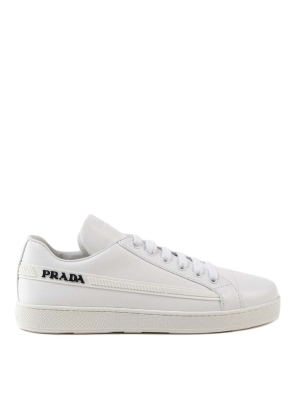 Prada white sneakers with red online stripe