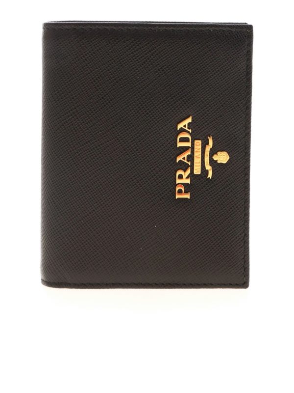 PRADA: wallets & purses - Logo lettering wallet in black