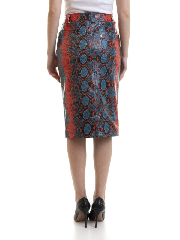 Python print leather knee length skirt shop online: VERSACE