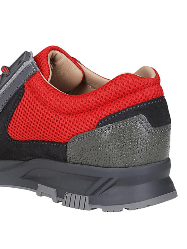 Red mesh Cross-Trainer grey leather sneakers shop online: LANVIN