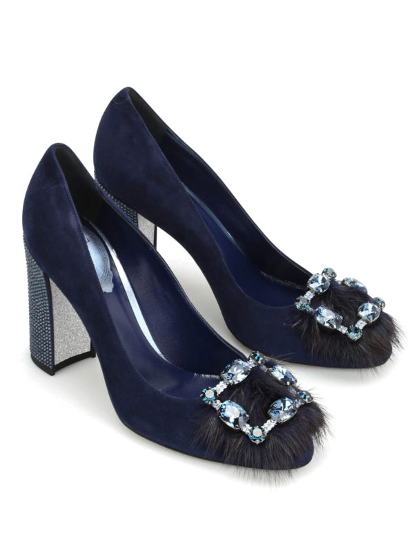 Fur insert jewel suede pumps, image 2 of 5