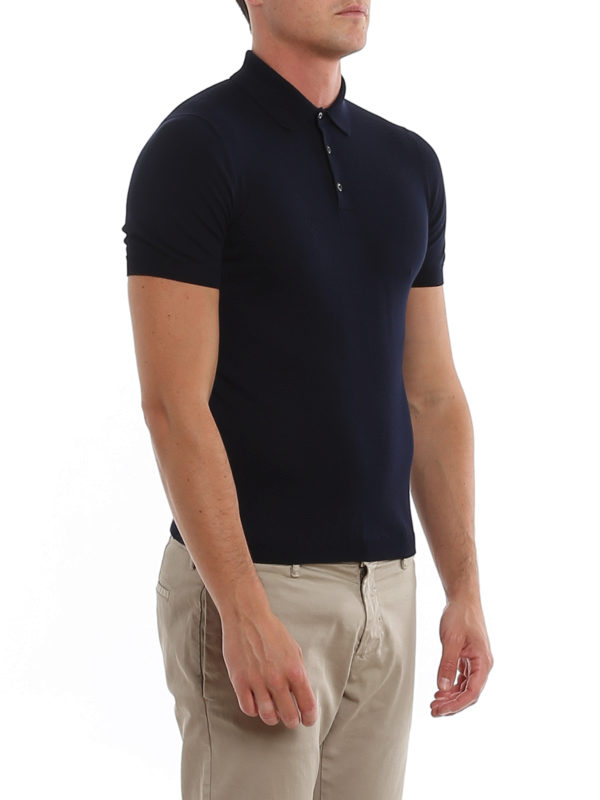 Ribbed edges blue cotton polo shop online: Paolo Fiorillo