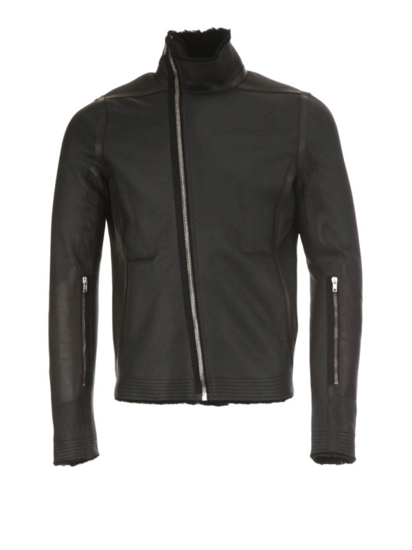 RICK OWENS HUN: leather jacket - Shearling biker leather jacket