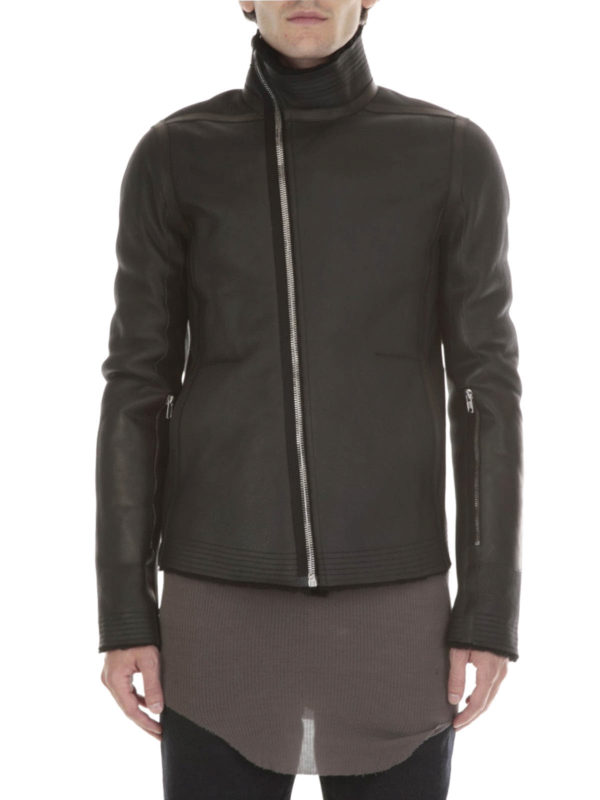 RICK OWENS HUN: leather jacket online - Shearling biker leather jacket