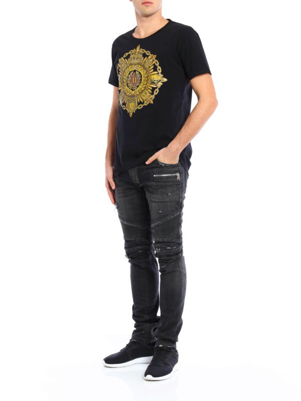 Ripped biker jeans shop online: Balmain