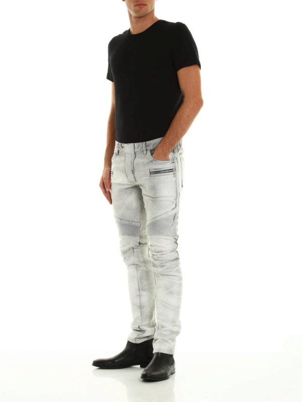Ripped biker jeans shop online: Balmain