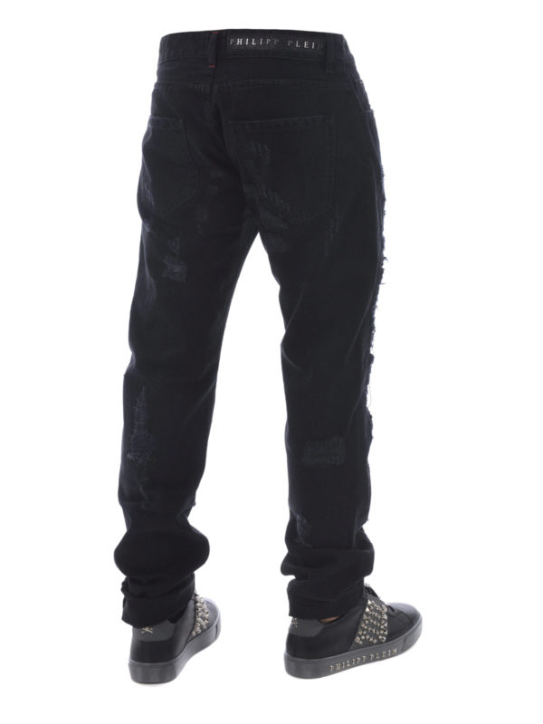 Ripped black denim jeans shop online: PHILIPP PLEIN