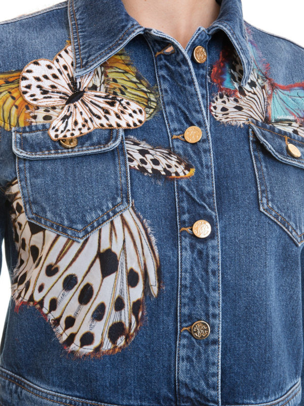 ROBERTO CAVALLI buy online Butterfly patch denim crop jacket