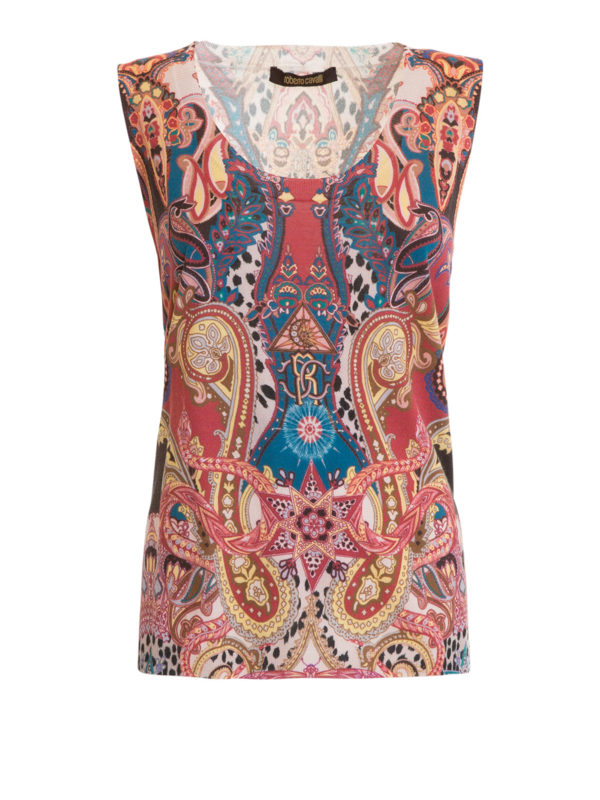 ROBERTO CAVALLI: crew necks - Sherazade wool cashmere silk top