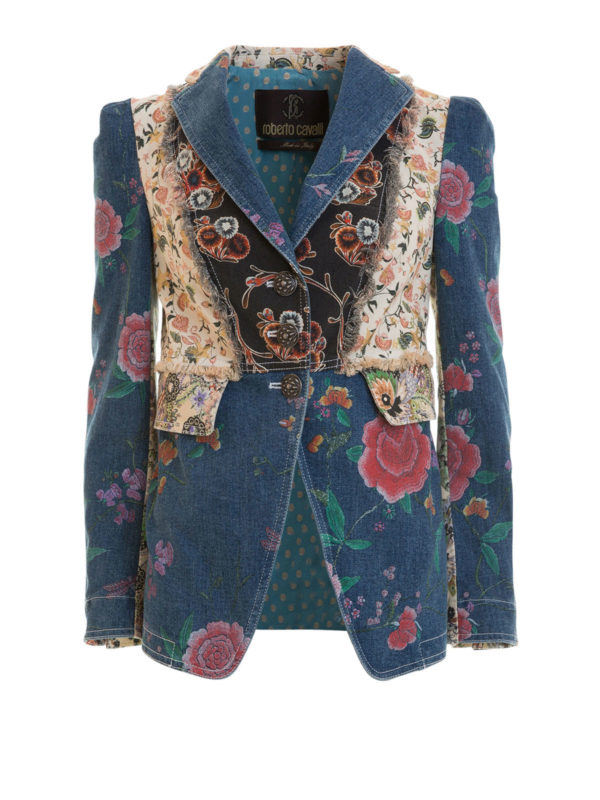 ROBERTO CAVALLI: denim jacket - Patterned denim patchwork blazer