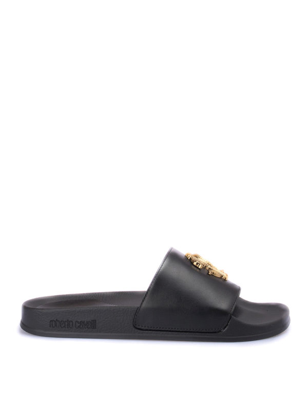 ROBERTO CAVALLI: sandals - Applied logo slides