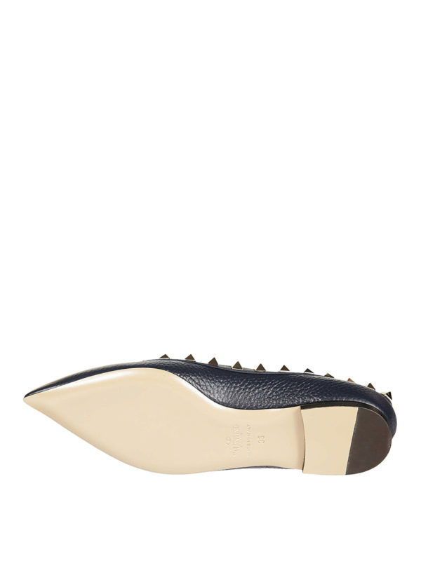 Rockstud blue leather flats shop online: VALENTINO GARAVANI