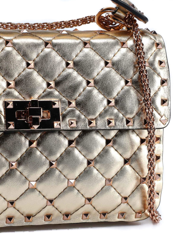 Rockstud Spike M gold-tone bag shop online: VALENTINO GARAVANI