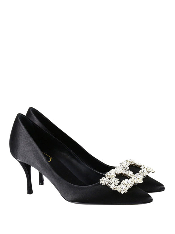 スリッポン ROGER VIVIER 'Flower Strass' pumps Black  RVW41917620RS0 Flower Strass satin pumps in black - Roger Vivier | Mytheresa
