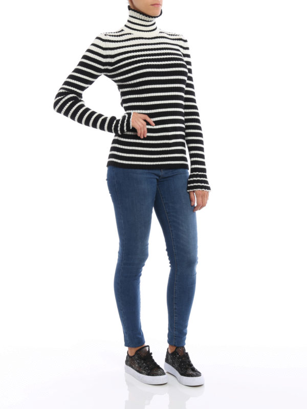 Ruched striped ribbed turtleneck shop online: m.s.g.m.