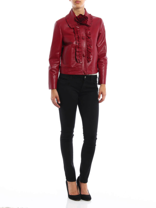 Ruffle detailed leather jacket shop online: GUCCI