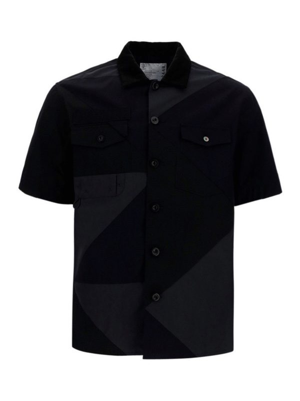 Sacai: camicie - Camicia in cotone effetto patchwork