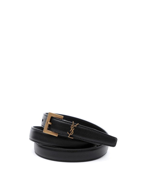 SAINT LAURENT: belts - Logoed leather belt