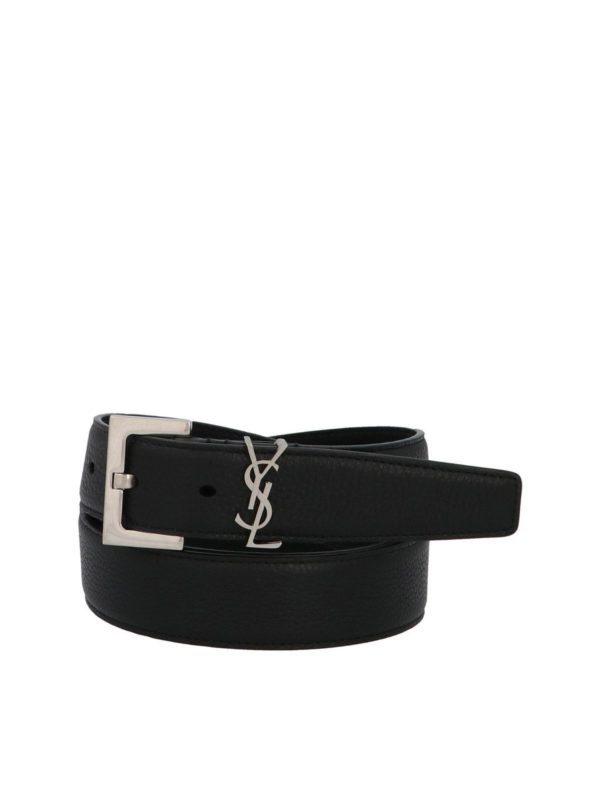 SAINT LAURENT: belts - Monogram belt in black