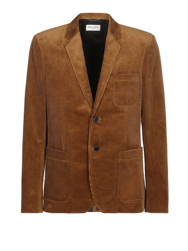 SAINT LAURENT: blazers - Camel corduroy single-breasted blazer