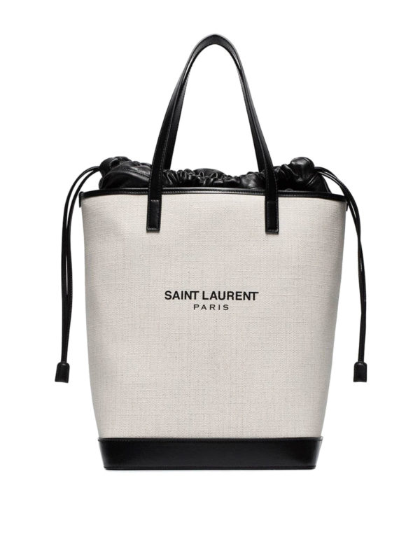 SAINT LAURENT: Bucket bags - White raffia bucket bag