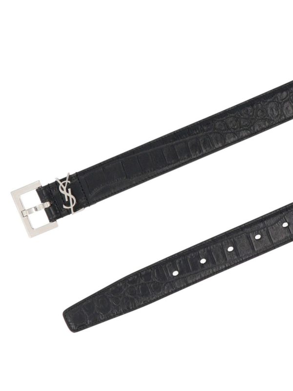 SAINT LAURENT: belts online - YSL reptile print belt in black
