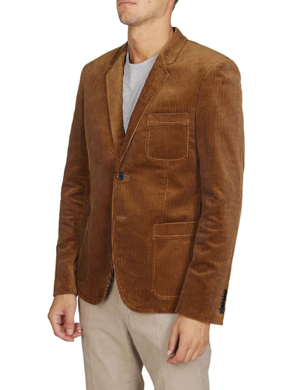 SAINT LAURENT: blazers online - Camel corduroy single-breasted blazer