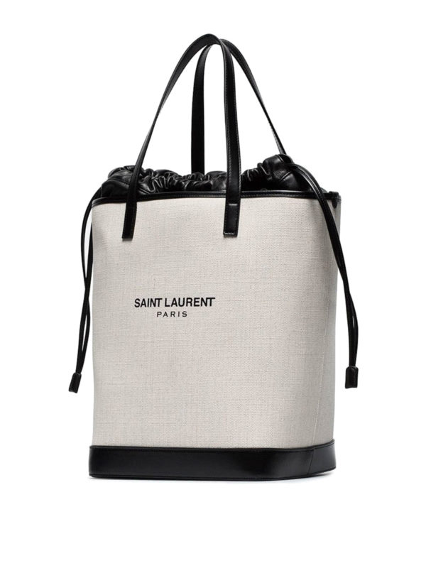 SAINT LAURENT: Bucket bags online - White raffia bucket bag