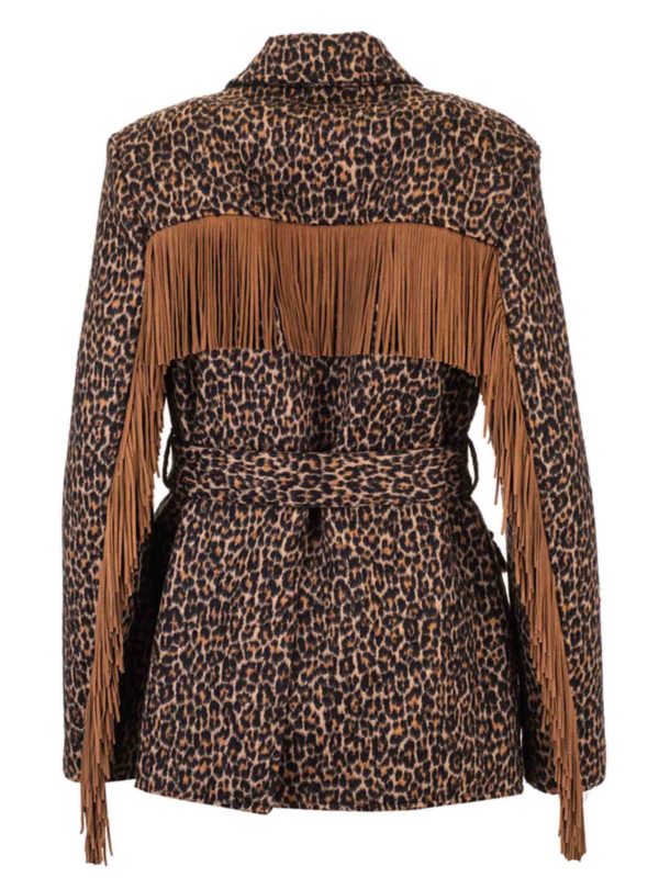 SAINT LAURENT: knee length coats online - Animal print coat in brown and black