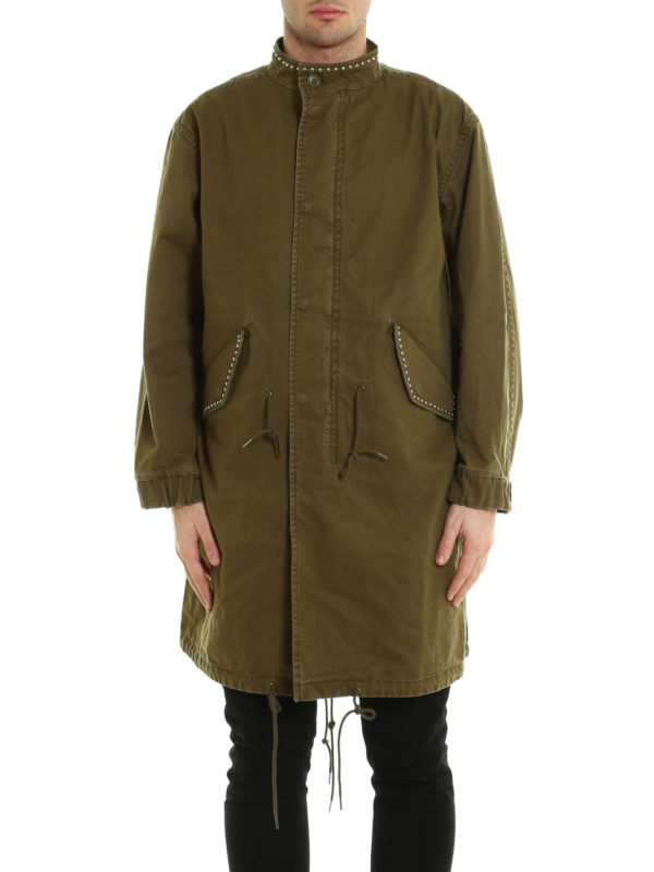 SAINT LAURENT: parkas online - Studded parka with patch