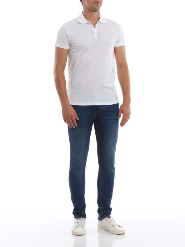 Saint Laurent Embroidered signature white pique polo shirt