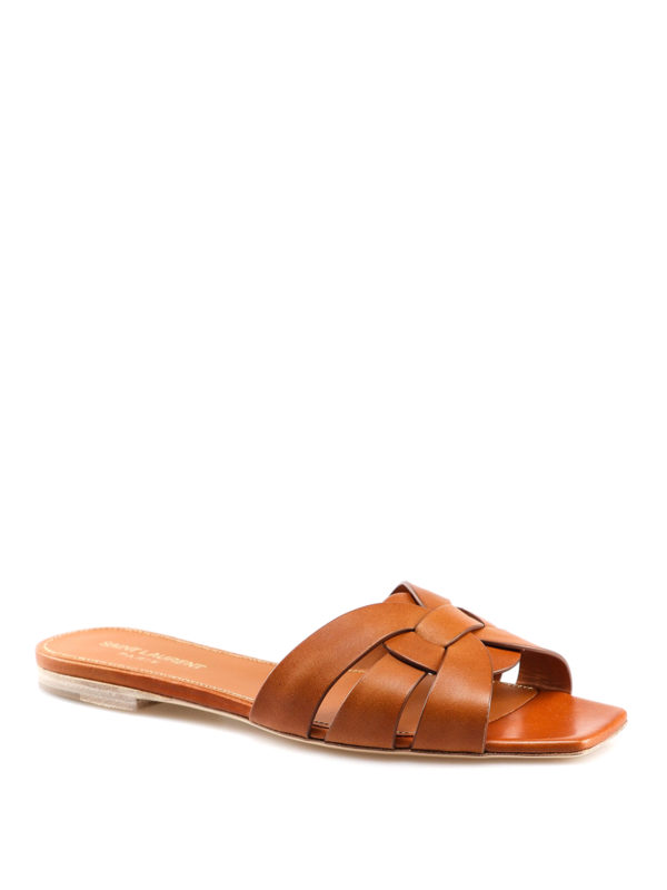 SAINT LAURENT: sandals online - Nu Pieds leather slide sandals