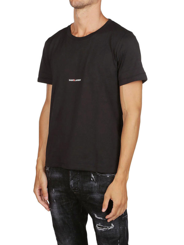 SAINT LAURENT: t-shirts online - Cotton jersey logo black Tee