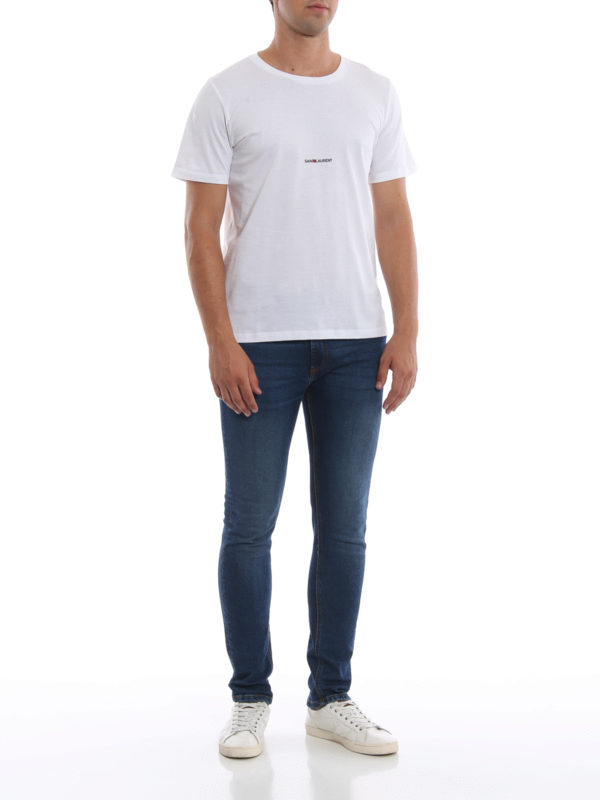 SAINT LAURENT: t-shirts online - Cotton jersey logo white Tee