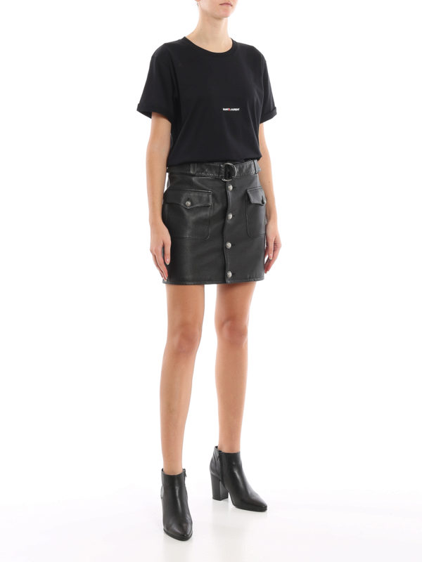 SAINT LAURENT: t-shirts online - Logo lettering print black Tee