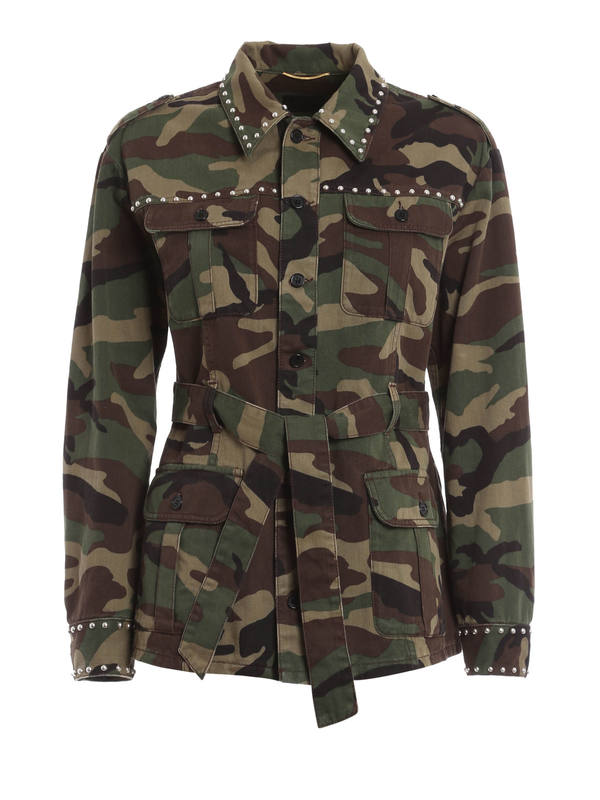 SAINT LAURENT PARIS: casual jackets - Camo pattern denim jacket