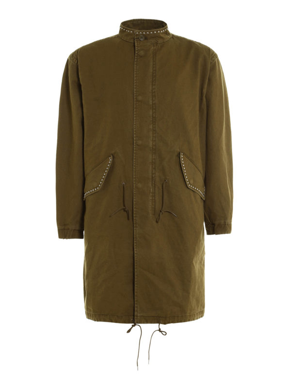 SAINT LAURENT: parkas - Studded parka with patch