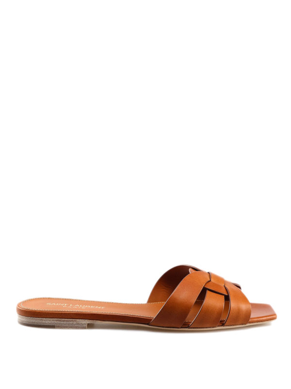 SAINT LAURENT: sandals - Nu Pieds leather slide sandals