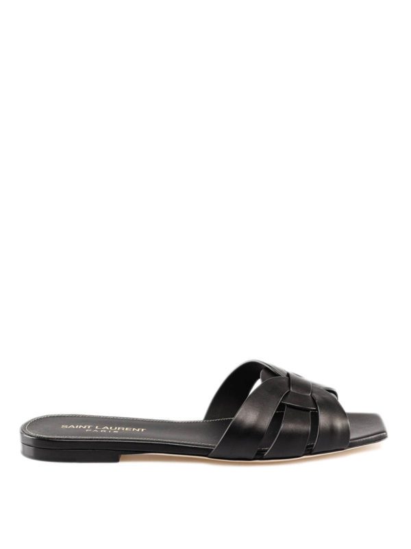 SAINT LAURENT: sandals - Square toe leather sandals